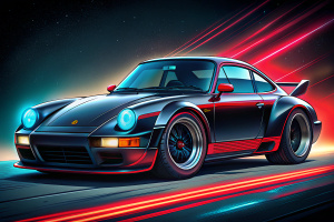 porshe 959 carrera 3, tunning racecar. black and neon red..