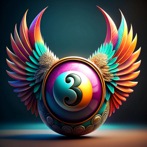 ultra realistic colorful winged billiard ball number 3