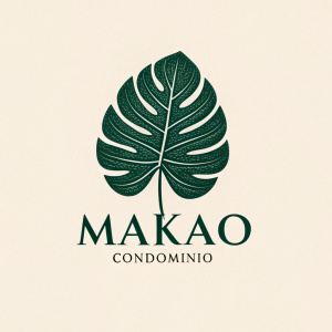 Logo for Makao Condominio. Dark green leaf design. Sans-serif font underneath.