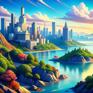 anime background sea city