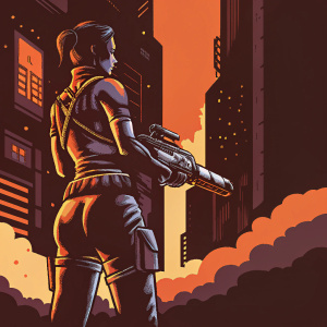 In-game screenshot: female Apex Legends character, wielding futuristic weapon. Set in neon-lit urban environment.