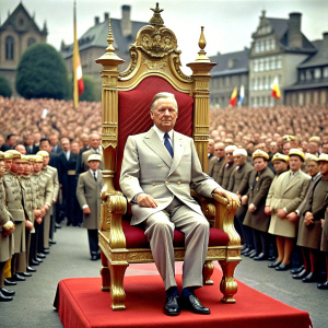 million europeans knee before a dictator 666 in bruessel who is sitting on a high throne