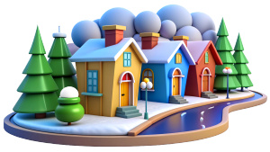 cartoon city street in winter colored houses road from left to right