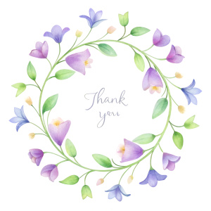 Vine flowers around "Thank you", white background