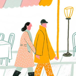 Athina Onassis de Miranda and Doda de Miranda enjoying a cozy dinner date in Paris. They are seen walking out of an upscale restaurant, Athina with a stylish ponytail, Doda wearing a cap. Background: Parisian street lights casting a warm glow