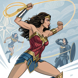 Wonder Woman in dynamic action poses from the Infinite Metal series, showcasing various angles and movements in a comic book illustration.