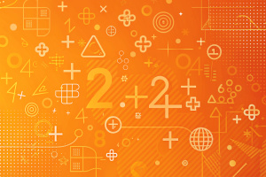 fondo naranja con numeros y simbolos matematicos
