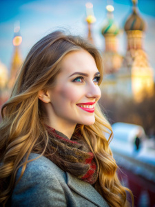 красивая девушка русская улыбается в профиль
