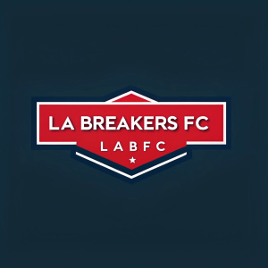 LA Breakers FC logo. Clean, bold design featuring vibrant red and navy blue hues. Main text: LA Breakers FC, Bottom: LABFC. White text contrasts against dark background. Modern, minimalist style.