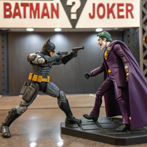 Batman Joker action figure with Portuguese promotional text