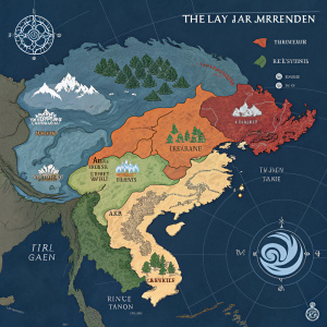 Interactive map inspired by Avatar: The Last Airbender, featuring Fire Nation, Earth Kingdom, Water Tribes, and Air Temples. Each region colored uniquely to represent the elements. Dark blue background with detailed geography.