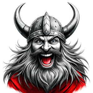 happy viking perfect realistic art, high-definition, high-definition grey and black, white background 