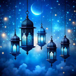 ramadan blue arabic nights with lanterns