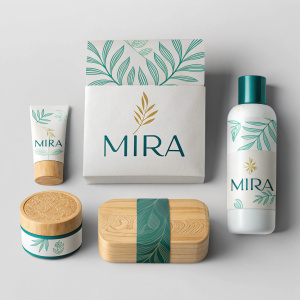 Creative packaging for Mira brand products, featuring sleek and modern design elements.