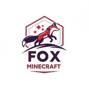 Fox Minecraft logo featuring a sleek, modern fox icon in action pose. The text 'Fox Minecraft' in bold sans-serif font below. Red accents on a minimalist white background.