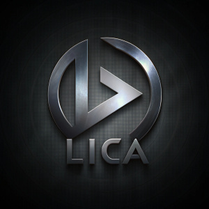 Logo streaming con letras muy plateadas elegantes que diga Lica y el simbolo reproducir