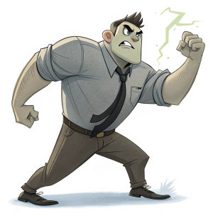 Digital art featuring a character from Paranorman, muscular build, gray shirt, black tie. White background, dynamic pose.