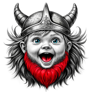 happy viking baby face perfect realistic art, high-definition, high-definition grey and black, white background 