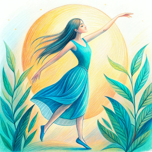  lady is dancing  facing to the moon in the nature, a simple background but comfortable space to Dream