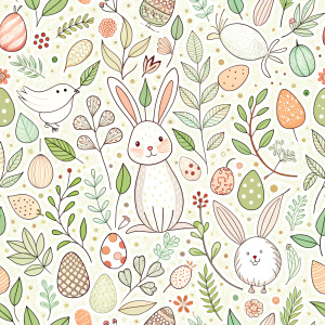 easter minimalist doodles seamless pattern tile, white ground