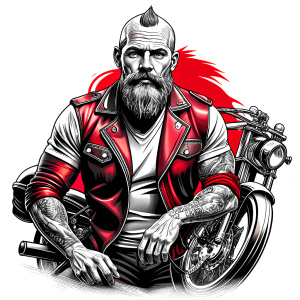 motorcycle biker tattoo design - perfect realistic art - high-definition - grey and black - white background 