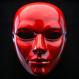 plastic red mask for playing mafia black background 
