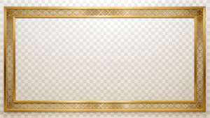 Rectangle subtle gold frame for web presentation, horizontal border in oriental style, png with transparent background.