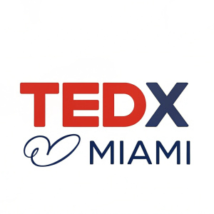 TEDxMiami logo featuring 'TEDx' in bold, bright red letters standing out prominently. 'Miami' in elegant navy blue font, adding a subtle contrast.