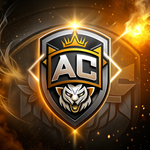 A logo for a professional eSports team of soccer called AC Palmese, with black, white and gold for principal color, and the text AC Palmese