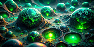 Futuristic Organic Abstraction Background for Tech, черный, 3d, текстура, вортекс, изумруд, концепт, технология, свечение, лава