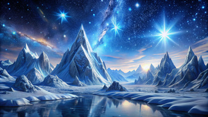 Title: "Frozen Ice Mountains: A Starlit Winter Wonderland"Scene Description: Imagine yourself standing before a breathtaking scenery of ice mountains, towering majestically against a starry sky. Under the shimmering starlight, the mountains, covered in snow and ice, create a celestial landscape of indescribable beauty.In the night sky, ice effects seem to gently fall, resembling frozen stars dancing through the air. The snow falls softly from the peaks of the mountains, adding a touch of magic to the nighttime environment. The starlight reflects on the icy surfaces, creating a shimmering spectacle that seems to come straight from the world of Frozen.Now, let's apply the fractional scale to each point mentioned:Ice Mountains: 1/1Starry Sky: 1/2Falling Ice Effects: 1/3Falling Snow: 1/4Ice Surfaces: 1/5Each detail of this frozen landscape will be meticulously rendered in fractional scale, ensuring a stunning and immersive scene that captures the essence of the Frozen universe.