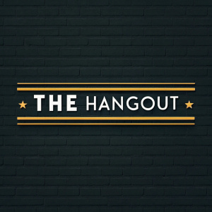 The Hangout logo, featuring a sans-serif font with a horizontal line bar. Dark background with lighter text, minimalist and sleek design.