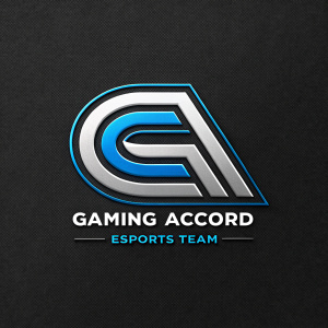 A sleek and modern logo design. The letter 'G' is stylized with an abstract blue and silver design. Below it, the text reads 'Gaming Accord - Esports Team' on a black background.
