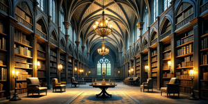 A library in Hogwarts castle.