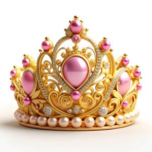 in front of a pure white background, quinceañera pink and golden crown