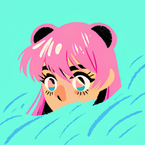 Digital art of Raphtalia from 'The Rising of the Shield Hero', pink hair, anime style, close-up. Green and blue textured background. Artist's Instagram logo watermark