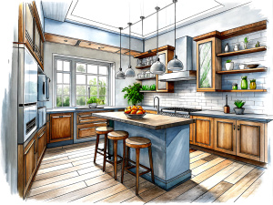 sketch of a small modern kitchen