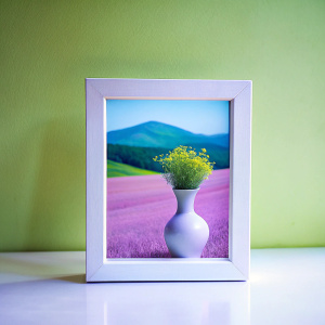 vase in the landscape in the Polaroid frame