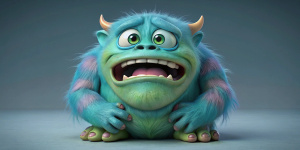 oh, background or transparent background, a full-length crying monster from the cartoon Monsters, Inc.
