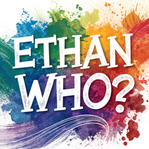 Digital artwork featuring 'Ethan who?' in bold, modern sans-serif font. Surrounded by vibrant, abstract paint-like splashes in contrasting colors. Focused on blending text and texture for a dynamic visual impact.