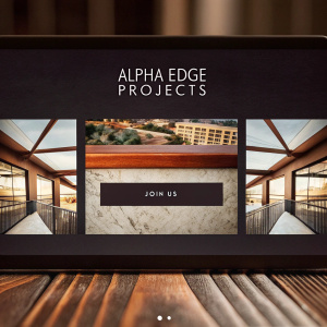 A sleek, contemporary website for Alpha Edge Projects. Dominated by a striking combination of black and gold hues. The homepage flaunts an immediate hero section, presenting Alpha Edge Projects' mission and vision through captivating visuals. Below, a series of high-resolution images detail their projects. A bold, center-aligned 'Join Us' button invites visitors to explore further.