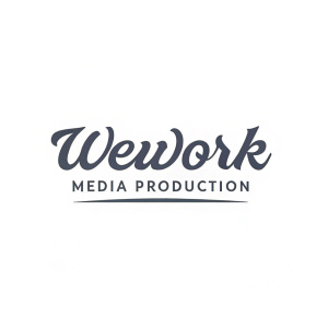 Professional and sleek logo design featuring WeWork Media Production in a modern font. Gray tones convey sophistication and creativity.