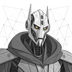 Detailed vector art of General Grievous from Star Wars. Futuristic, geometric design