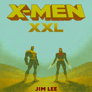 Comic book cover featuring X-Men XXL. Detailed artwork by Jim Lee. Characters in action-packed poses. Human and superhuman traits. Bright colors. Marvel logo prominent