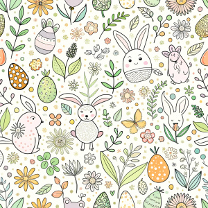 easter minimalist doodles seamless pattern tile, white ground