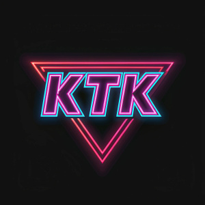 KTK logo in neon colors, set against a sleek, minimalist black backdrop. The font is sharp, angular, and bold.