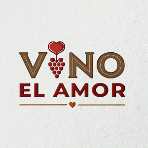 The logo for 'Vino el Amor', featuring brown and red text in a bold, modern font against a light grey backdrop.