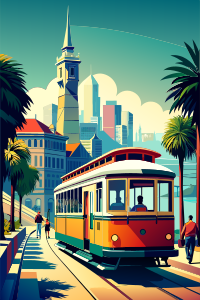 San Francisco Trolley car side view with passengers