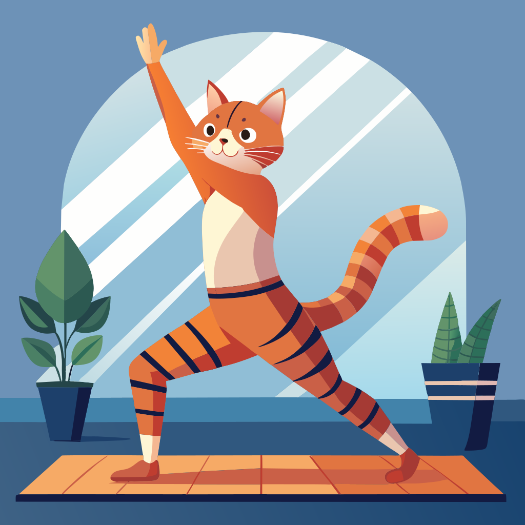 create a transparant background Ginger Cat with Striped Tail Doing Yoga Standing in Asana Vector Set