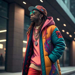 Lil Wayne in a hyper-realistic 3D digital art piece. Vibrant colors and complex textures.